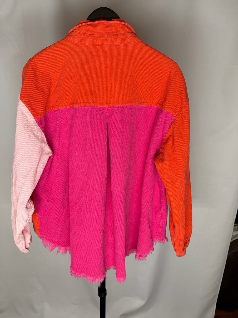 Umgee Colorblock Corduroy Jacket in Fuchsia, Orange & Pink Shirt Long Sleeve - Picture 2 of 4